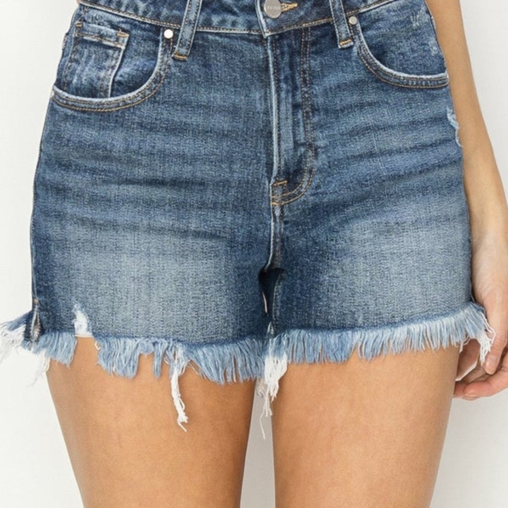 New High Rise Side Lit Denim Shorts by Risen, size L